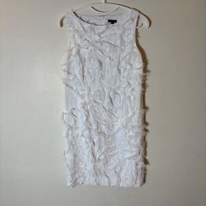 Ann Taylor Petite White Textured Chiffon Appliqué Sheath‎ Dress 8P